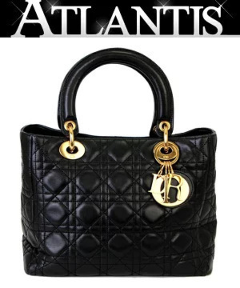 Christian Dior Lady Cannage Handbag Black Lambskin